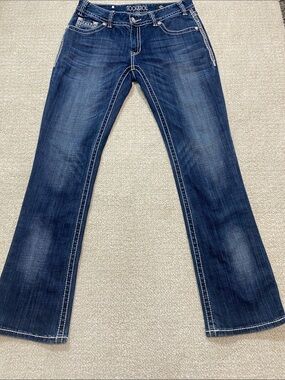 Rock & Roll Denim Women's Dark Blue Flare Jeans Size 32X34 98% Cotton